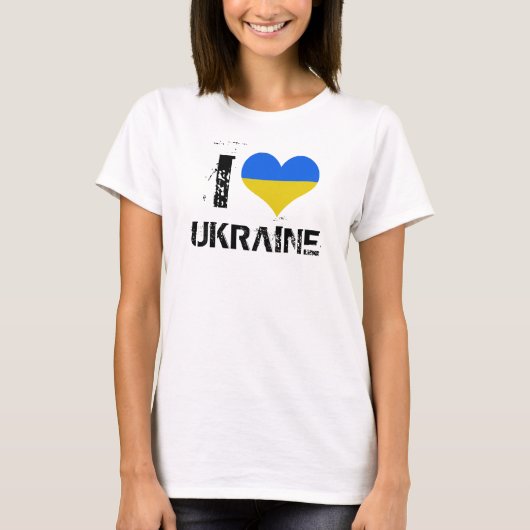 Ik hou van Oekraïne met het Oekraïense vlaggenhart T-shirt (Voorkant)