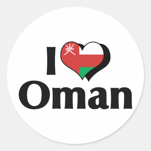 Ik hou van Oman Flag Ronde Sticker (Voorkant)