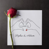 Ik hou van ons hand hartvorm aangepaste koppelnaam feestdagenkaart