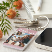 Ik hou van ons Script Names Photo Collage Pink Sleutelhanger (Voorkant Rechts)