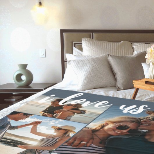 Ik hou van ons Script Photo Blue en White Fleece Deken