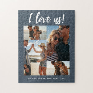 Ik hou van ons Script Photo Blue en White Legpuzzel