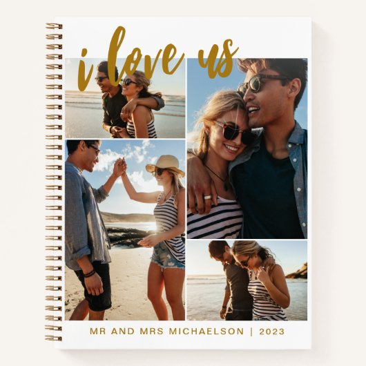Ik hou van ons Script Photo Collage Gold en White Notitieboek (Voorkant)