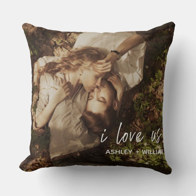 Ik hou van onze Paar Quote Foto Names Kussen (Voorkant)