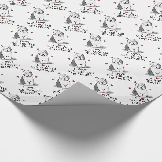 Ik hou van oude Engelse Sheepdogs (grijs 1) Cute O Cadeaupapier (Hoek)