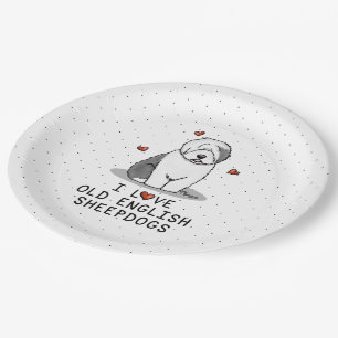Ik hou van oude Engelse Sheepdogs (grijs 1) Cute O Papieren Bordje
