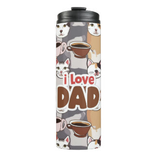 "Ik hou van papa" Kat & Koffie Naadloos Patroon - Thermosbeker