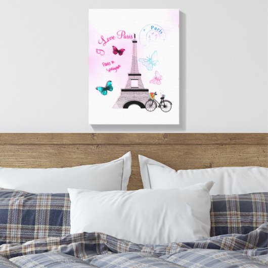 Ik hou van Parijs in Springtime Canvas Afdruk (Insitu (Slaapkamer))