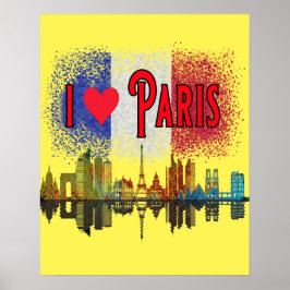 Ik hou van Paris Skyline Franse vlag Wall Art Post Poster