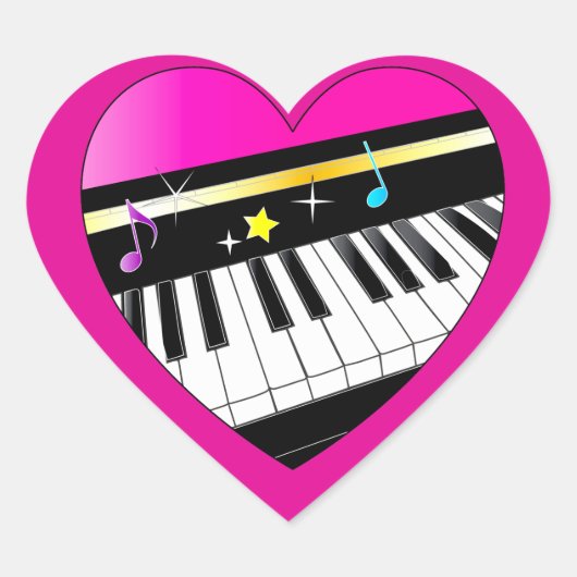 Ik hou van piano in een hart sticker (Voorkant)