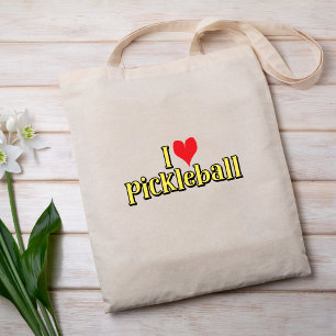 Ik hou van pickleball Tekst op geel met rood hart Tote Bag