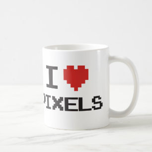 Ik hou van pixels met een pixelhartritme met een 8 koffiemok