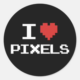 Ik hou van pixels met een pixelhartritme met een 8 ronde sticker