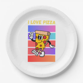 Ik hou van pizza. papieren bordje