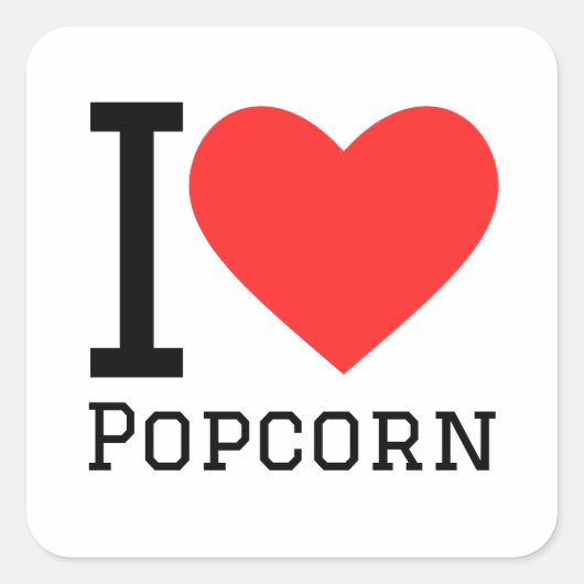 Ik hou van popcorn vierkante sticker (Voorkant)