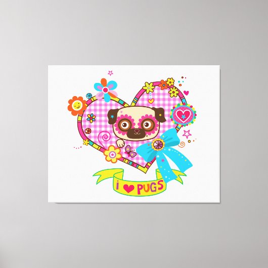 Ik hou van Pugs! canvas afdruk (Voorkant)