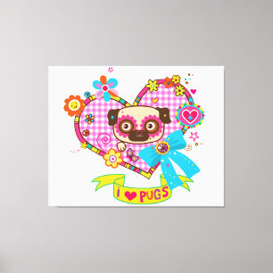 Ik hou van Pugs! canvas afdruk