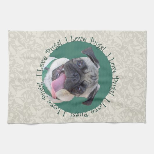 Ik hou van Pugs! Theedoek (Horizontaal)