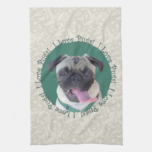 Ik hou van Pugs! Theedoek (Verticaal)