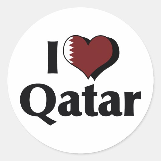 Ik hou van Qatar Flag Ronde Sticker (Voorkant)