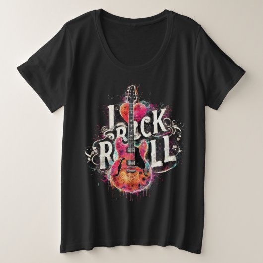 Ik hou van rock n roll elektrische gitaar schilder grote maat t-shirt (Design voorkant)