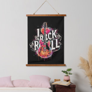Ik hou van rock n roll elektrische gitaar schilder hangend wandkleed
