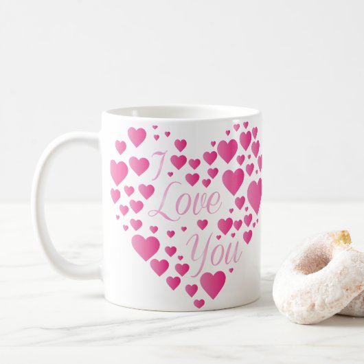 Ik hou van roze harten koffiemok (Met donut)