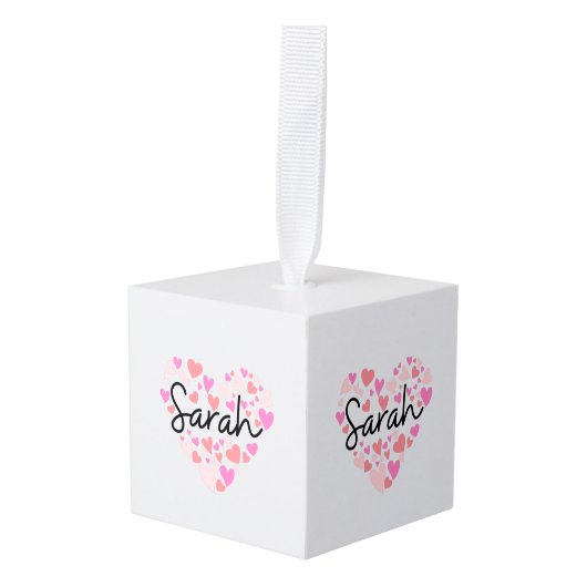 Ik hou van Sarah Kubus Ornament (Voorkant hoekig)