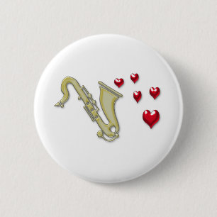 Ik hou van saxafonharten ronde button 5,7 cm