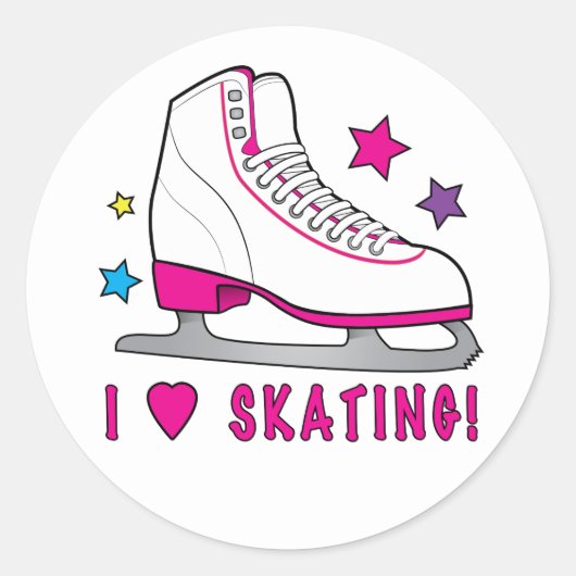Ik hou van schaatsen! ronde sticker (Voorkant)