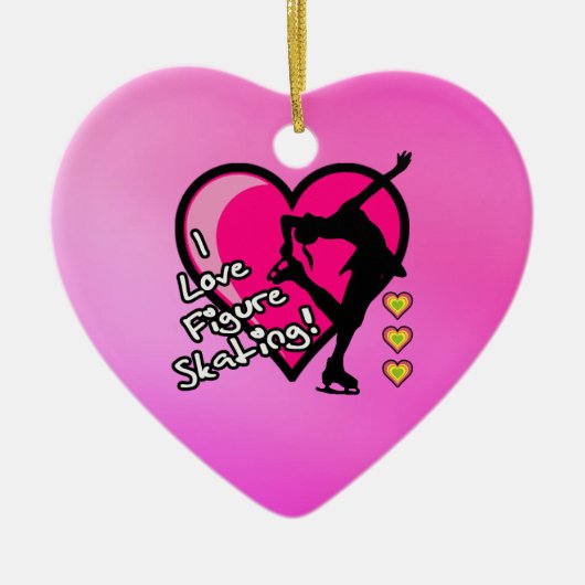 Ik hou van schaatsen, siervormig, roze hart keramisch ornament (Voorkant)