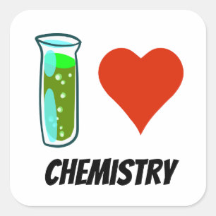 ik hou van scheikunde hartenachtige illustratie va vierkante sticker