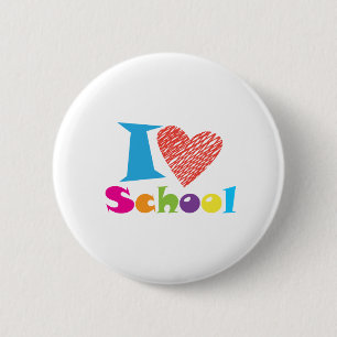 Ik hou van school. Terug naar school. Cartoon Afst Ronde Button 5,7 Cm