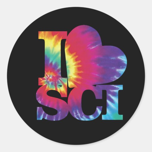 Ik hou van Science tie dye stickers (Voorkant)