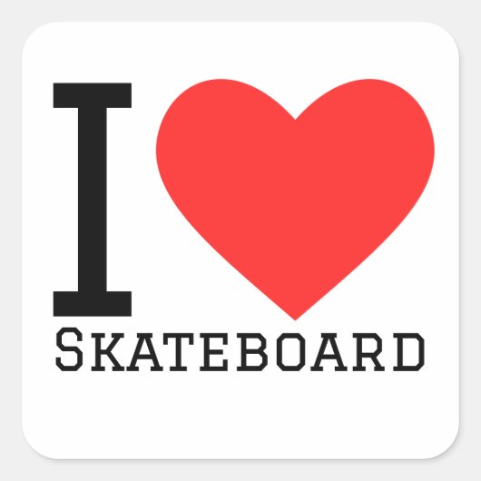 Ik hou van skateboard vierkante sticker (Voorkant)