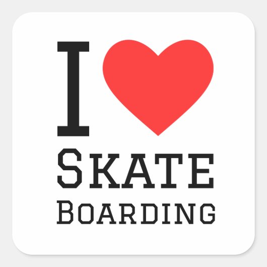 Ik hou van skateboarden vierkante sticker (Voorkant)