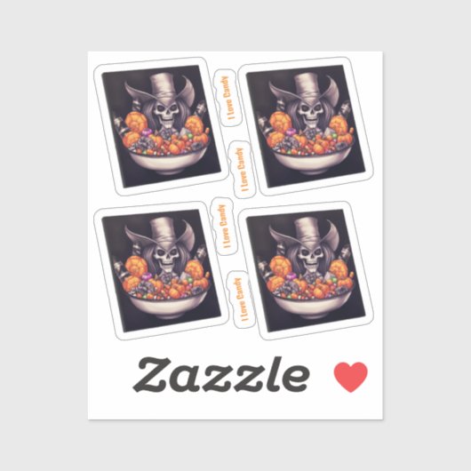 Ik hou van Snoep grijnzende schedel met snoep Sticker (Vel)