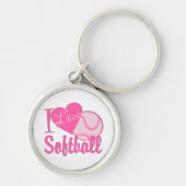 Ik hou van Softball Roze Sleutelhanger (Voorkant)