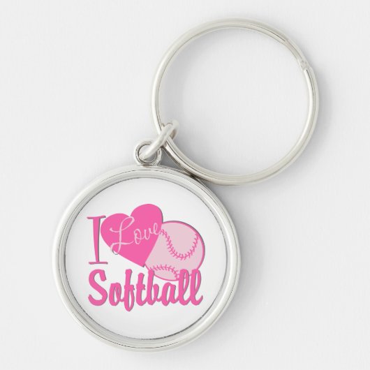 Ik hou van Softball Roze Sleutelhanger (Voorkant)