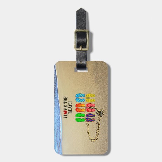 Ik hou van strand, zandig strand en oceaangolven bagagelabel (Voorkant verticaal)