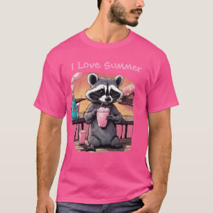 Ik hou van Summer Raccoon op de Boardwalk met een T-shirt