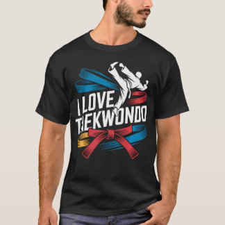 Ik hou van Taekwondo Kleurrijke Riem Vechters T-shirt