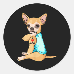 Ik hou van Tattoo Chihuahua Mam Hondenliefhebber V Ronde Sticker