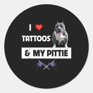 Ik hou van Tattoos en mijn Pittie Dog Pitbull mama Ronde Sticker