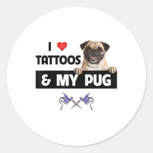 Ik hou van Tattoos en van mijn peug-hond. Papa.. Ronde Sticker