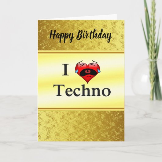 Ik hou van techno met een grappig rood hart zingen kaart (Voorkant)