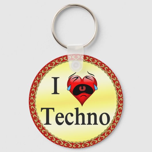 Ik hou van techno met een grappig rood hart zingen sleutelhanger (Voorkant)