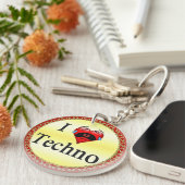 Ik hou van techno met een grappig rood hart zingen sleutelhanger (Voorkant Rechts)