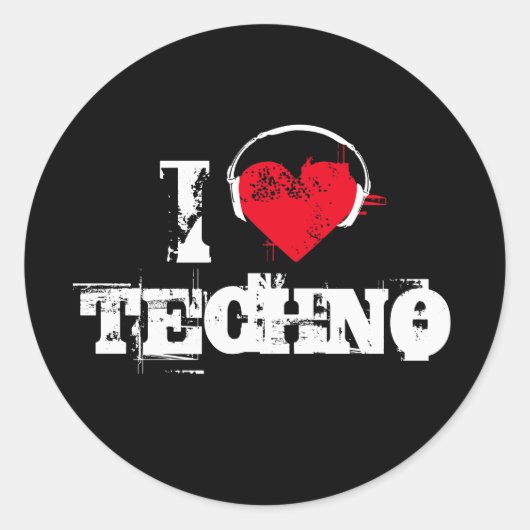 Ik hou van techno ronde sticker (Voorkant)