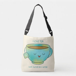 Ik hou van thee, zowel kruidenthee als verbale gra crossbody tas